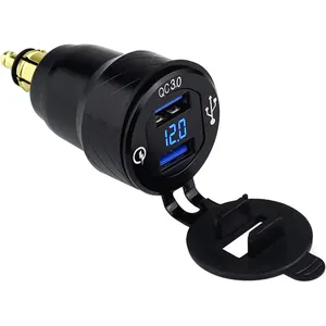 DIN Hella Plug Charger Motorcycle Dual Quick Charger 3.0 USB Charger Power Adapter with Power let Din Plug for Motorcycle
