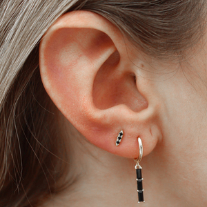 Boucles d'oreilles tendance ROXI S925 en argent sterling, trois pierres noires en zircon, pour femme - Product Image 3