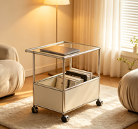 Table console roulante de luxe moderne Bauhaus en acier inoxydable, chariot de rangement mobile, mobilier de salon durable