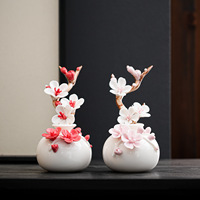 Vase en porcelaine blanche DREA avec motif de fleurs de prunier rouge, décoration de table, style zen asiatique, vase en céramique émaillée