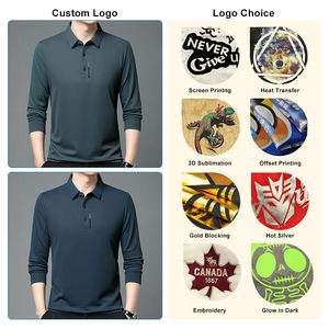 Camiseta de Manga Larga para Hombre, de Alta Calidad, 100% Algodón, con Logotipo Personalizado Bordado, Fresca, Transpirable, de Secado Rápido, Color Sólido - Product Image 1