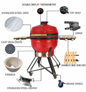 KIMSTONE 26 Inch Big <span class=keywords><strong>Kamado</strong></span> BBQ Rotisserie Smoker Barbecue Ceramic Charcoal Grill Merah dengan Ventilasi Bawah Tipe Laci - Product Image 6