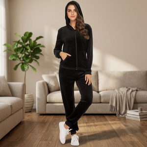 Women <b>Velour</b> <b>Tracksuit</b> 2 Piece Jogger Set Hooded Lounge Sportswear Custom Logo - Product Image 4