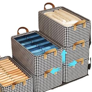 Boîte de rangement pour vêtements en tissu pied-de-poule, type tiroir rectangulaire avec cadre en acier pour l'organisation des vêtements en dortoir - Product Image 2