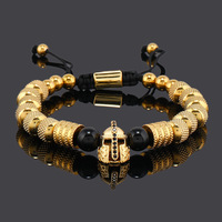2024 plaqué or hommes Bracelets en acier inoxydable bijoux de luxe CZ chevalier casque breloque perlé réglable Bracelet Bracelet hommes