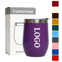 Vaso de Vino con Aislamiento de Doble Pared de Acero Inoxidable de 12 oz con Logotipo Personalizado, Recubrimiento en Polvo con Forma de Huevo y Tapa de Plástico