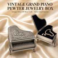 Boîte à bijoux en métal style piano à queue, motif rose en relief, vintage, en velours, organisateur de bagues, cadeaux pour les amateurs de musique, cadeaux de mariage, décoration de table