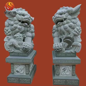 Factory Wholesale Stone Carving And Sculpture Stone Fu Foo Dog Feng Shui Green Granite Antique Chinese Foo Dog statue