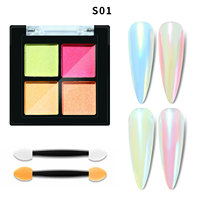Poudre solide d'art d'ongle holographique avec des brosses d'éponge Pigment effet miroir flocons de paillettes d'ongle bricolage décor d'art d'ongle