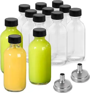 زجاجات بوسطن الزجاجية الشفافة سعة 60 مل للجملة لزجاج الخمر والعصائر وللتجميل وزجاج الزنجبيل والمسكرات السوائل وال ويسكي بأغطية