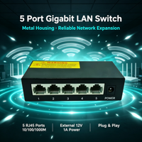 Switch de Red Gigabit de 5 Puertos 10/100/1000Mbps, Metálico, de Escritorio, 4.8Gbps, Plug and Play, QoS, Apilable, para Hogar, Oficina, Cámara IP