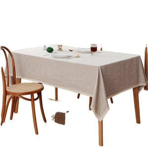 Nappe en mélange coton-lin avec dentelle, couleur unie personnalisée, tissée, résistante aux taches, pour table basse domestique, OEM - Product Image 1