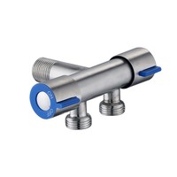 Robinet de salle de bain à double commande en acier inoxydable et double poignée Robinet d'eau froide pour toilettes et hôtels avec valve triangulaire