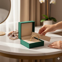 Boîte à bijoux de luxe vert forêt avec logo en feuille d'or pour la présentation de colliers et de bagues haut de gamme, ensemble de boîtes de présentation