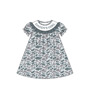 Robe d'été personnalisée GSD3546 pour bébé fille, motif camouflage, manches à volants, style « Daddy's Girl », vente en gros - Product Image 3