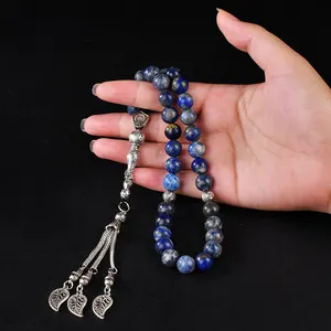 Bijoux en lapis-lazuli naturel, 33 perles de prière, pierre de tasbih islamique, ts329