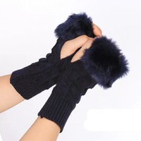 Gants sans doigts en tricot doux avec bordure en fausse fourrure, mitaines thermiques demi-doigts pour femmes, accessoires de mode d'hiver, fournisseur de chapeaux