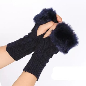 Gants <span class=keywords><strong>sans</strong></span> <span class=keywords><strong>doigts</strong></span> en tricot doux avec bordure en fausse fourrure, mitaines thermiques demi-<span class=keywords><strong>doigts</strong></span> pour femmes, accessoires de mode d'hiver, fournisseur de chapeaux - Product Image 5