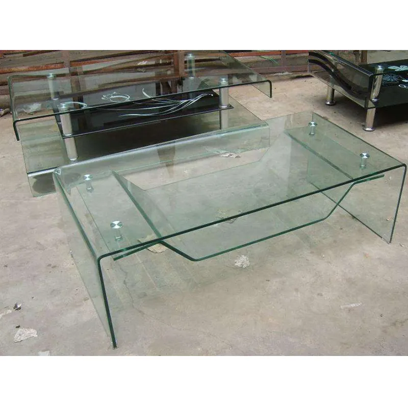 Hotel luxury living room dining room furniture new design modern table glass factory high quality curved bent glass coffee table