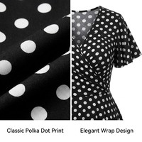 Robe personnalisée grande taille à pois pour femme, col en V, manches volantées, taille haute, coupe évasée, longueur midi, style rétro vintage OEM ODM
