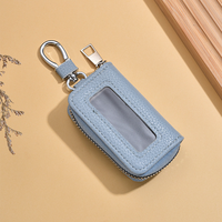 Porte-clés universel pour voiture avec fermeture éclair, en cuir PU texturé litchi, fenêtre transparente rectangulaire, porte-clés PVC personnalisé