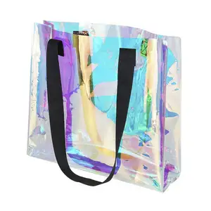 Di lusso impermeabile europa trasparente lucido durevole lucido di plastica pvc shopping carrier tote bag a mano