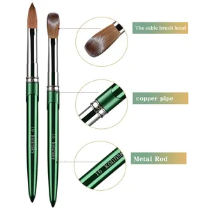 Pincel de Uñas Acrílico 100% Kolinsky, Diseño con Mango Metálico Verde, Profesional para Manicura, Buena Calidad para Polvo Acrílico, Talla 2 # -18 # - Product Image 4