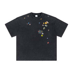 T-shirt da <span class=keywords><strong>uomo</strong></span> in <span class=keywords><strong>cotone</strong></span> a vestibilità ampia Primavera Estate 2025 con stampa digitale a design astratto, Nero retrò, Traspirante - Product Image 6