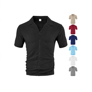 Chemise à manches courtes pour homme, taille européenne, décontractée, respirante, col rabattu, couleur unie, style cardigan d'été - Product Image 5