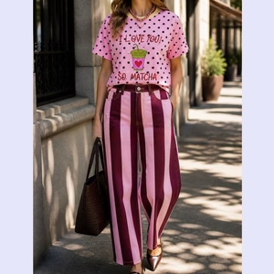 <span class=keywords><strong>Pantaloni</strong></span> a Gamba Larga Chic 2026 da <span class=keywords><strong>Donna</strong></span>, Stile Boyfriend, a Righe, Casual, <span class=keywords><strong>con</strong></span> <span class=keywords><strong>Vita</strong></span> Elasticizzata, Taglio Corto - Product Image 2