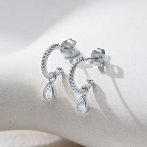 R.<strong>GEM</strong>. Fine <strong>Jewelry</strong> 925 Sterling Silver C-shaped Hook Gold Plated Pear Cut Cubic Zircon Twisted Cuff Drop Charm Earrings - Product Image 4