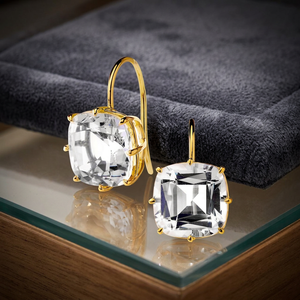 Crystal Quartz Cushion Earrings 925 <b>Sterling</b> <b>Silver</b> Gold Plated Handmade Clear Quartz Gemstones Classic Wedding Party Gift - Product Image 3