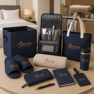 Custom Branding Travel Comfort Set With Duffel Bag Slippers Water Bottle Notebook Pen Sleep Mask Towel for Employee Wellbeing - Product Image 2