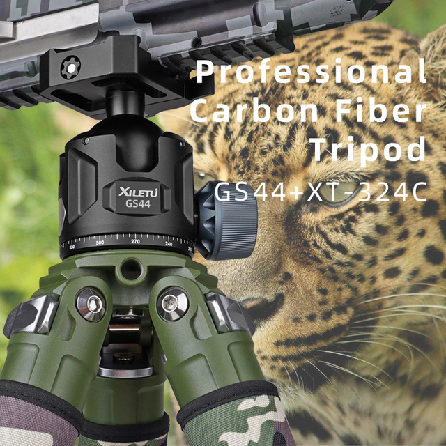 XT-324C+GS44  Professional Heavy Duty Carbon Fiber   Hunting Tripod Stand with Camouflage Sleeves for Outdoor Predator Shooting