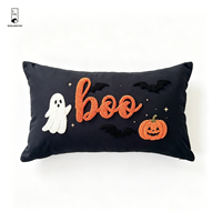 Housse de coussin lombaire Halloween Boo 50x30, broderie en tissu éponge, motif fantôme, citrouille, chauve-souris, housse de coussin décorative d'automne pour canapé et maison