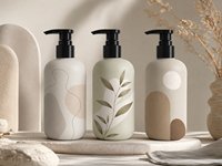 Flacon pompe carré en HDPE couleur Morandi mat personnalisé avec bouchon à vis, impression d'art abstrait, emballage cosmétique vide