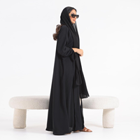 Abaya Kimono Longue en Polyester Texturé Froissé, Respirante et Légère, à Manches Amples, Longueur Ras du Sol, pour Femme Musulmane