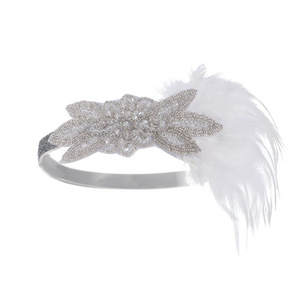 Gatsby Feather <b>Headband</b> Women Vintage <b>Beaded</b> Hair Band Roaring 20s Costume Headpiece For Halloween Masquerade Theme Party - Product Image 2