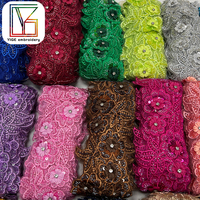 Broderie Florale 3D de Haute Qualité avec Strass, Garniture de Dentelle Nuptiale Lourde Multicolore Ornée de Perles et Paillettes, pour Robe