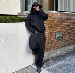 Felpa Casual tinta unita con cappuccio e pantaloni della tuta larghi 2 pezzi abito maschile autunno Jogging pantaloni felpa abiti - Product Image 3