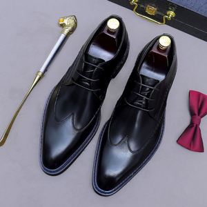 2025 Cowhide Mens Genuine Leather Shoes Office Career Breathable Patchwork <b>Pointed</b> Flat Lightweight Anti-Slip Lace-Up Rubber - Product Image 2