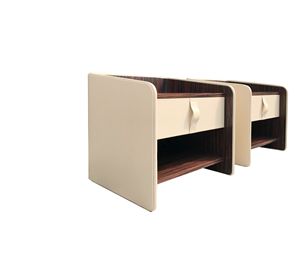 Luxury Midcentury Modern Leather-Wrapped Wood Nightstand High-end Bedroom Veneer with <b>Drawer</b> for Apartment - Product Image 2