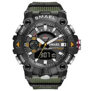 스마엘 8040 최고 브랜드 원래 석영 아날로그 LED 디지털 전자 무브먼트 시계 남성 듀얼 디스플레이 방수 고무
