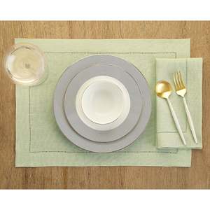 Linen Hemstitch <b>Placemats</b> with Single Row Drawn Thread Edge for Bulk Project Buyers and Commercial Events - Product Image 1