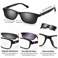Lunettes de soleil magnétiques 5 en 1 à clipser, monture de lunettes optiques, verres polarisés TAC, protection UV400, pour hommes et femmes