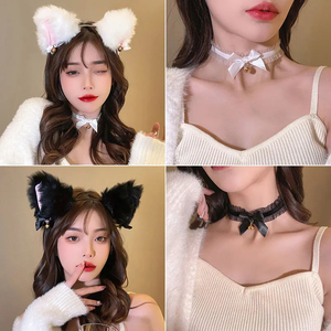 Fascia per capelli con orecchie di gatto <span class=keywords><strong>Sexy</strong></span> per donne e ragazze collana con fiocco di pizzo peluche campana fascia per capelli Cosplay in maschera-Costume per feste accessori per capelli - Product Image 3