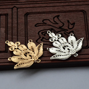 Colgante de pétalo de loto chapado en oro y plata, conector de borla para el cabello de cobre, accesorio DIY para corona de cabello estilo antiguo - Product Image 1