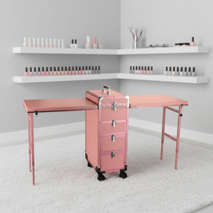 Table de <span class=keywords><strong>manucure</strong></span> pliable et portable sur roulettes, valise de cosmétologie pour poste de travail de technicien, maquilleur mobile, salon de beauté - Product Image 3