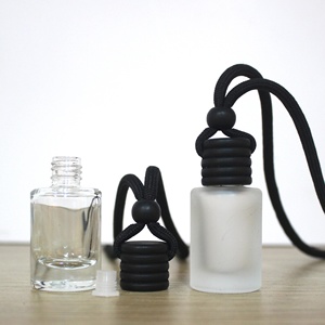 Gran oferta, 12ML, Perfume esmerilado para coche, botella vacía, contenedor de vidrio, cubierta de madera negra, forma de cilindro de cuerda, difusor de ambientador - Product Image 5