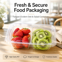 Boîte d'emballage alimentaire transparente en PET à 2 compartiments avec charnière pour fruits frais, fraises et salades